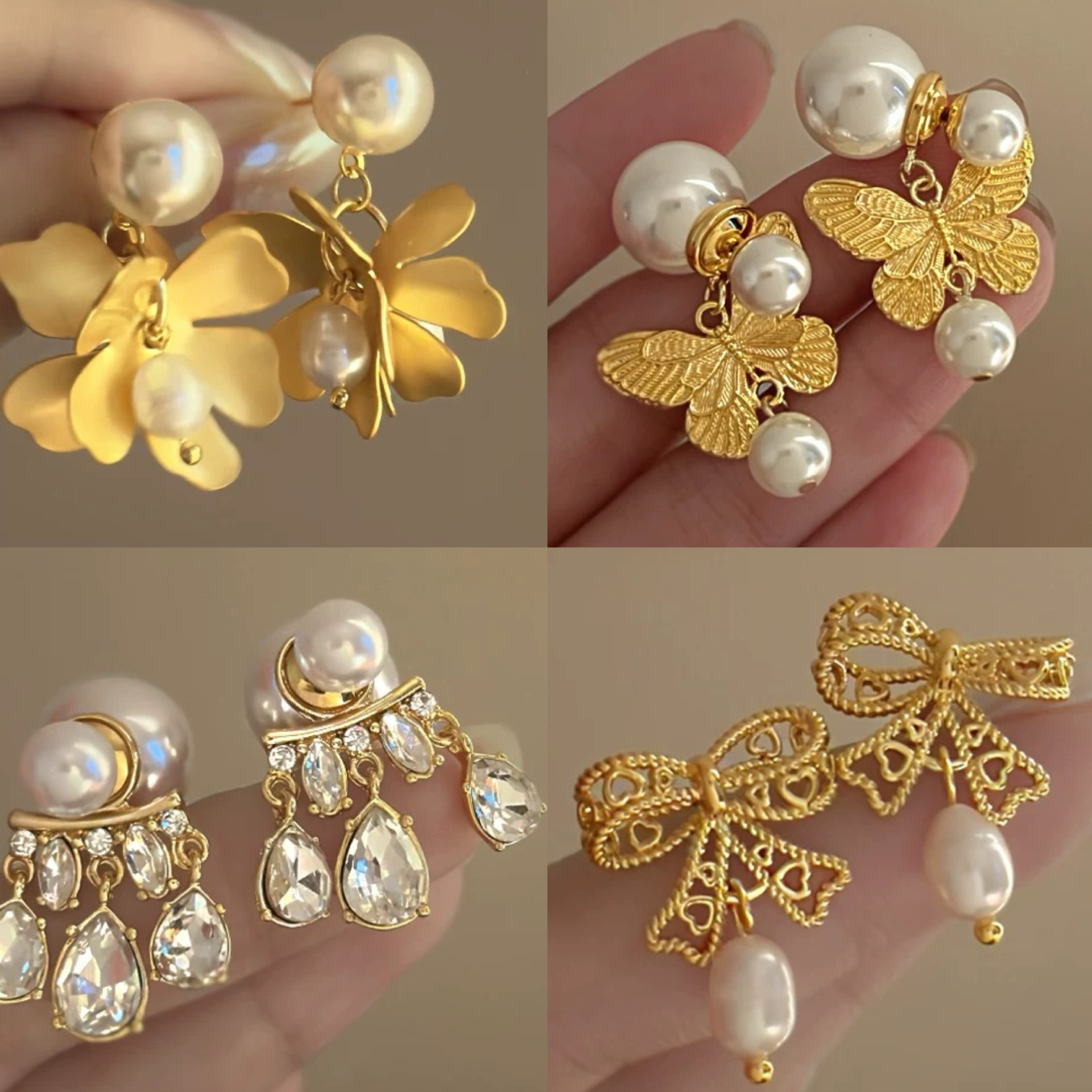 Pendientes de perlas artificiales de mariposa de aguja de plata Pendientes de todo fósforo de nicho retro femenino Pendientes de temperamento de moda Lujo ligero de alta gama