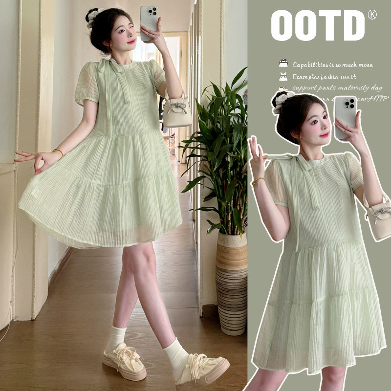 Summer dress for pregnant, skirt, belt with bow, doll, mini-skirt, new collection, for teenagers