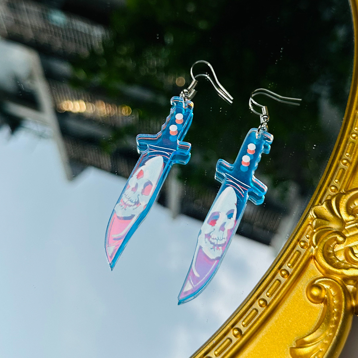 Party, Festival, Street Occasion 1 Pair Funny Blade Skull Ghost Asymmetrical Laser Acrylic Women's Drop Earrings Earrings