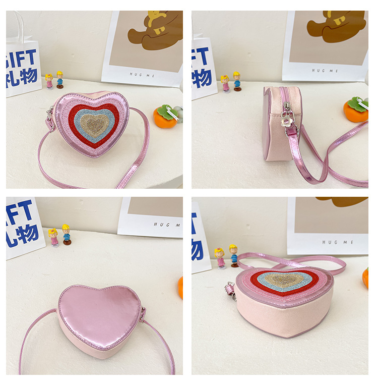 Girl's Pu Leather Color Block Cute Heart-shaped Zipper Crossbody Bag display picture 1
