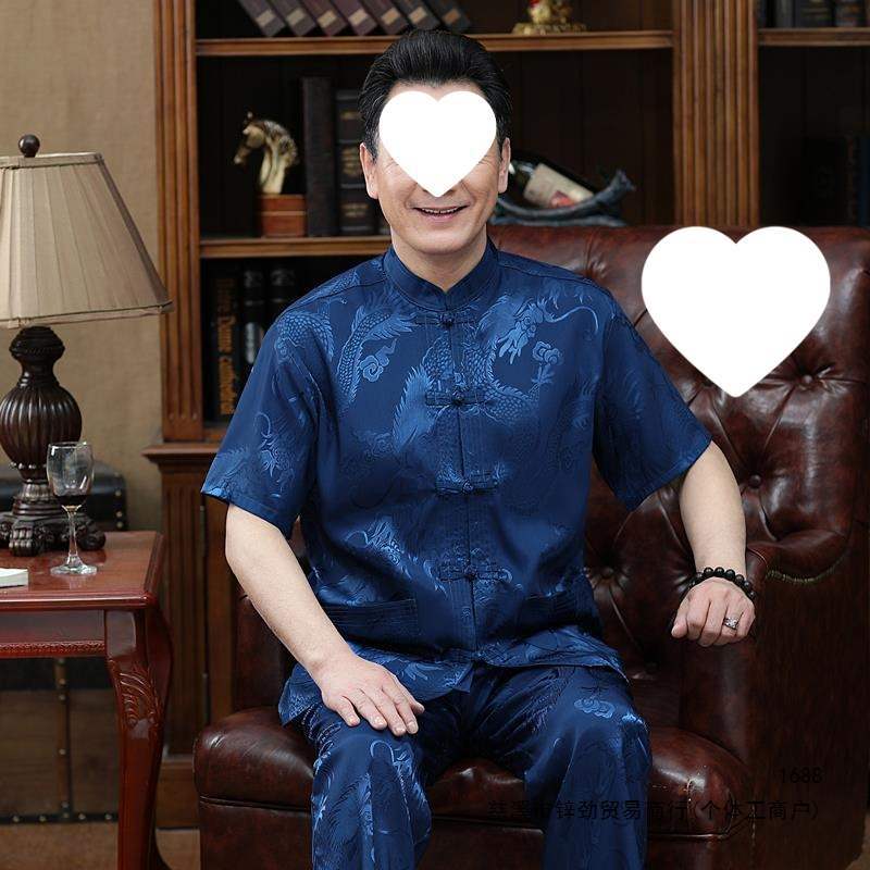 Summer Tang-style short-sleeved men's suit for middle-aged and elderly men, plus size men's clothing for men aged 60-70-80