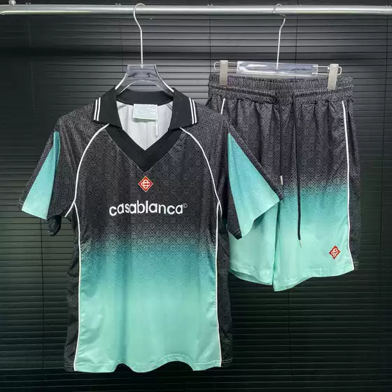 Foreign Trade European Goods Casa New Short-Sleeved T-Shirt Polo Lapel Shorts Two-Piece Set Gradient Color All-Over Printing