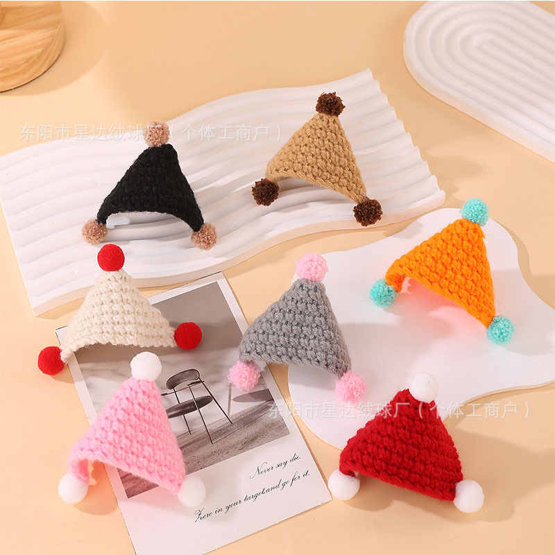 New Mini Handmade DIY Knitted Triangle Hat Cute Doll Doll Dress up Wool Ball Hat Christmas