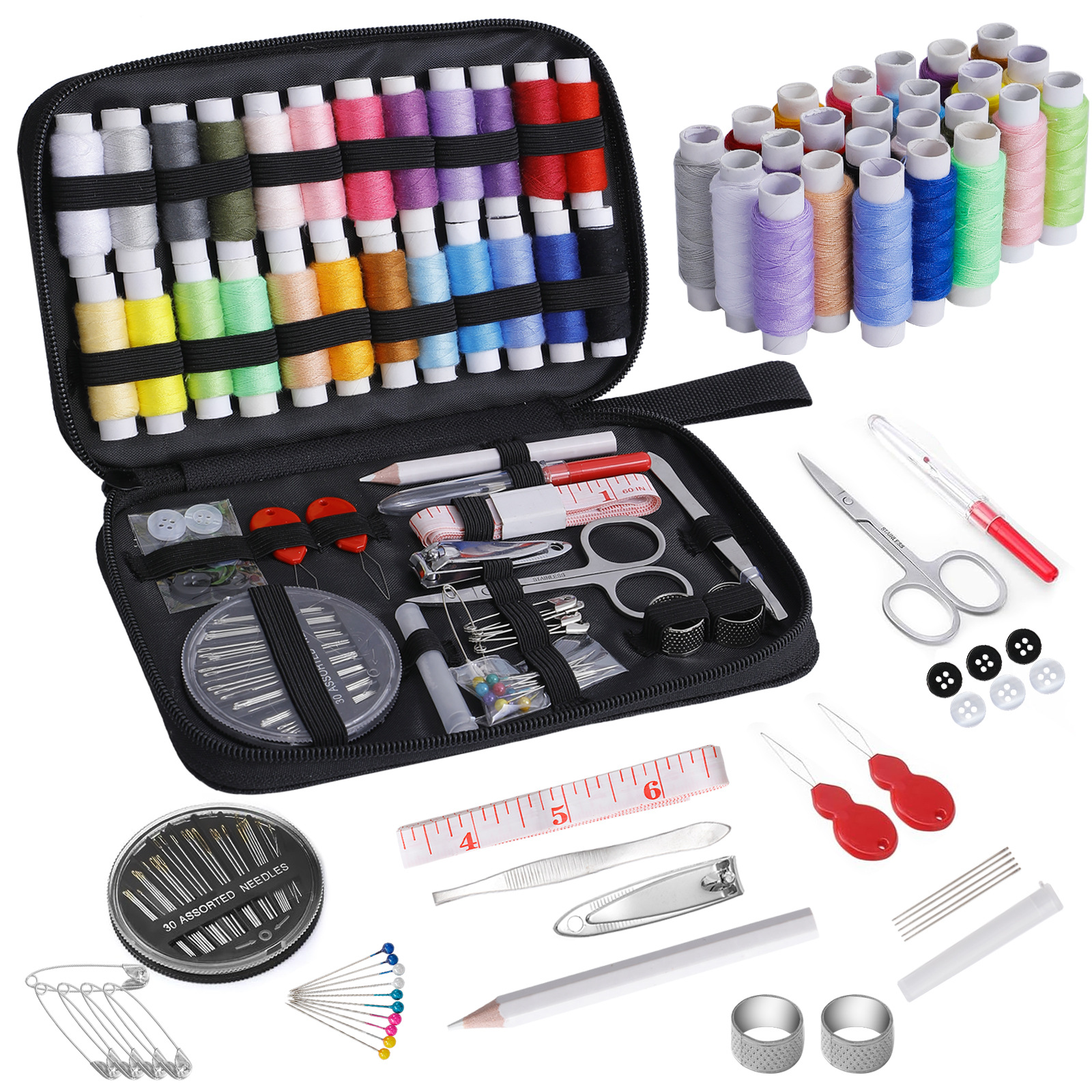 New亚马逊畅销针线套装 家居针线包 小手提短管线90件套缝补现货