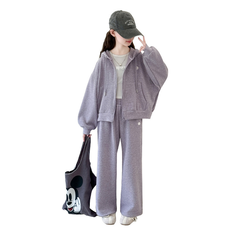 女大童秋装运动套装跨境儿童2025新款秋季网红连帽开衫两件套童装|undefined
