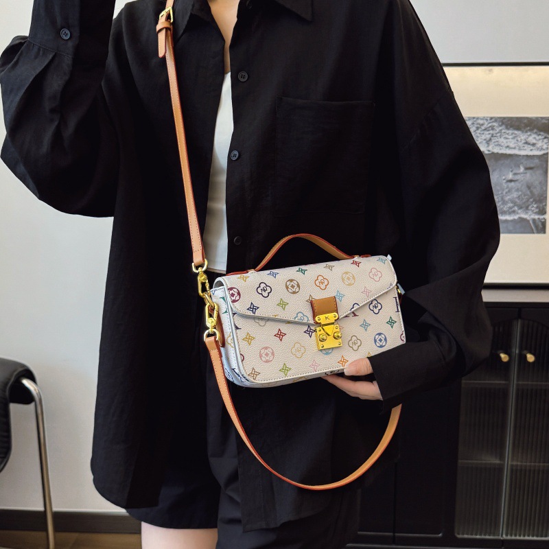Bolso de textura transfronteriza 2025 verano nuevo bolso femenino retro impreso bolso de hombro moda contraste color bandolera marea