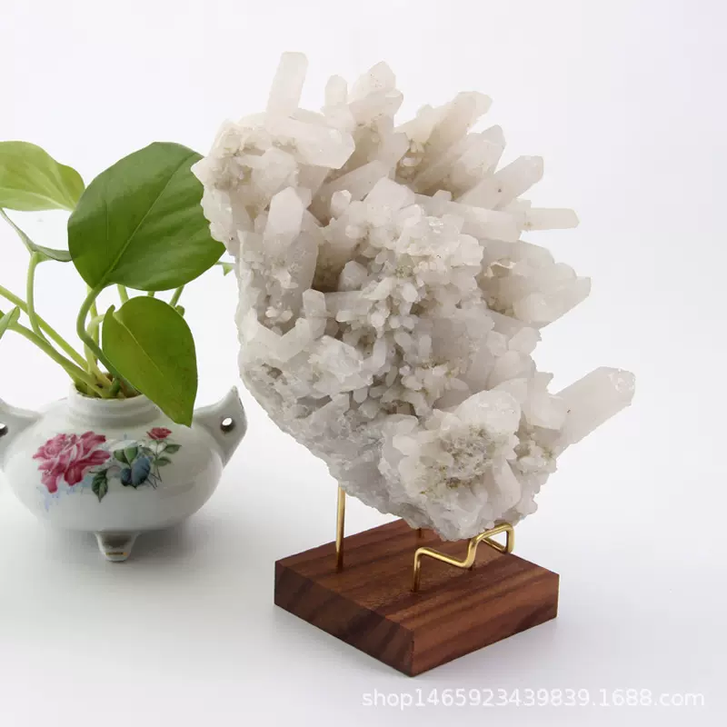 铜配胡桃木水晶展示架矿石晶体矿物底座矿标水晶柱支架样板展示托