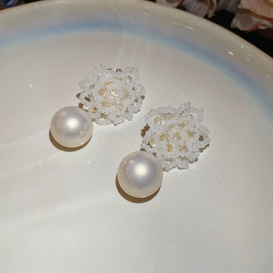 26 perlas de vidrio de aguja de plata, perlas de arroz, perlas de flores, pendientes