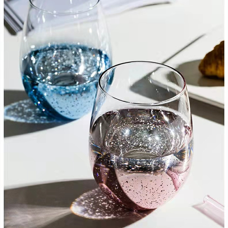 Starry Sky Glass Cup Ins Style Minimalist Egg-Shaped Creative Household Wine Glass Juice Cup Cute Large Belly Water Cup Wholesale