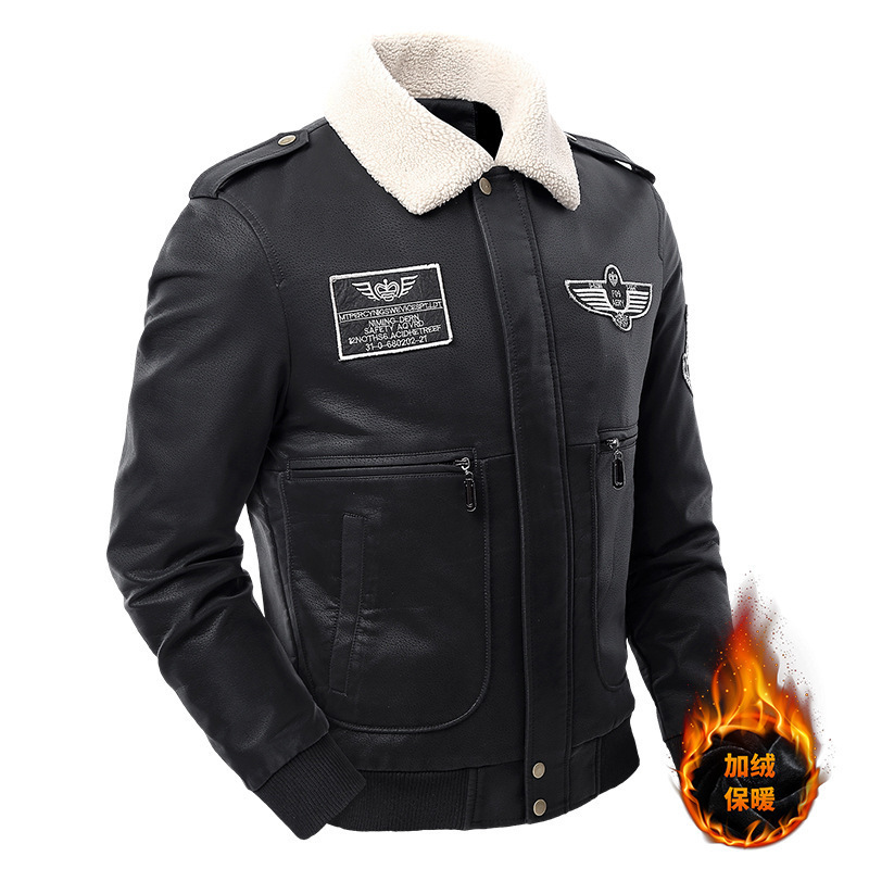 New Men's Leather Jacket with Fleece for Autumn and Winter, Cross-Border Leather Jacket, Men's Coat, Large Size, Fashionable, Thickened, Factory Direct Sale