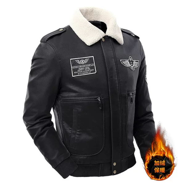 New Men's Leather Jacket with Fleece for Autumn and Winter, Cross-Border Leather Jacket, Men's Coat, Large Size, Fashionable, Thickened, Factory Direct Sale