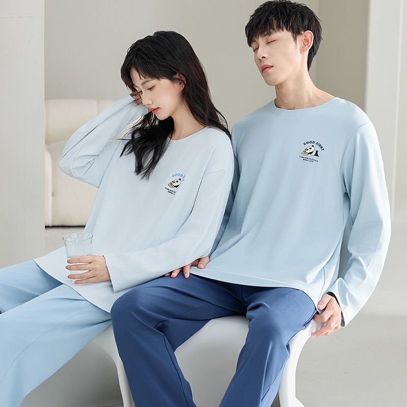 New Pajamas Pure Cotton Couple Loose Casual High-End Men's Long-Sleeved Pants Autumn and Winter Home Clothes Women Can Wear Outside