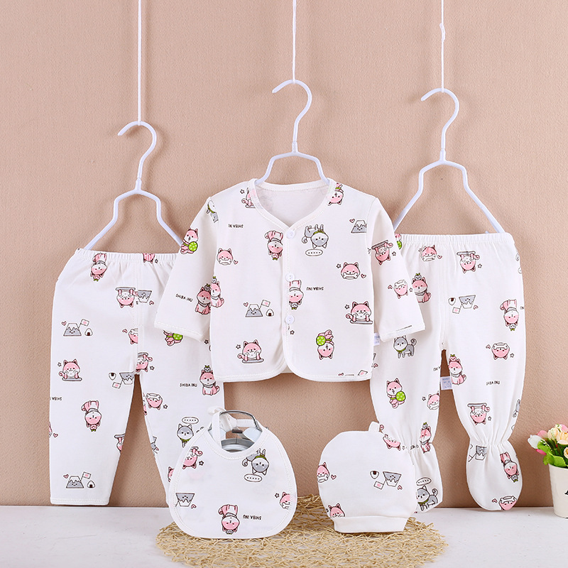 Productos al por mayor para bebés y maternidad, ropa para recién nacidos, conjunto de cinco piezas de algodón para bebés, envío directo de prendas de una pieza para recién nacidos.