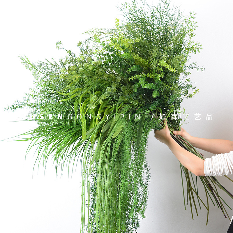 Wedding Forest Green Flower Materials, Leaves, Wedding Hall Decoration, Floor Flowers, Artificial Flowers, Green Plants, Reed Grass, Artificial Flower Materials