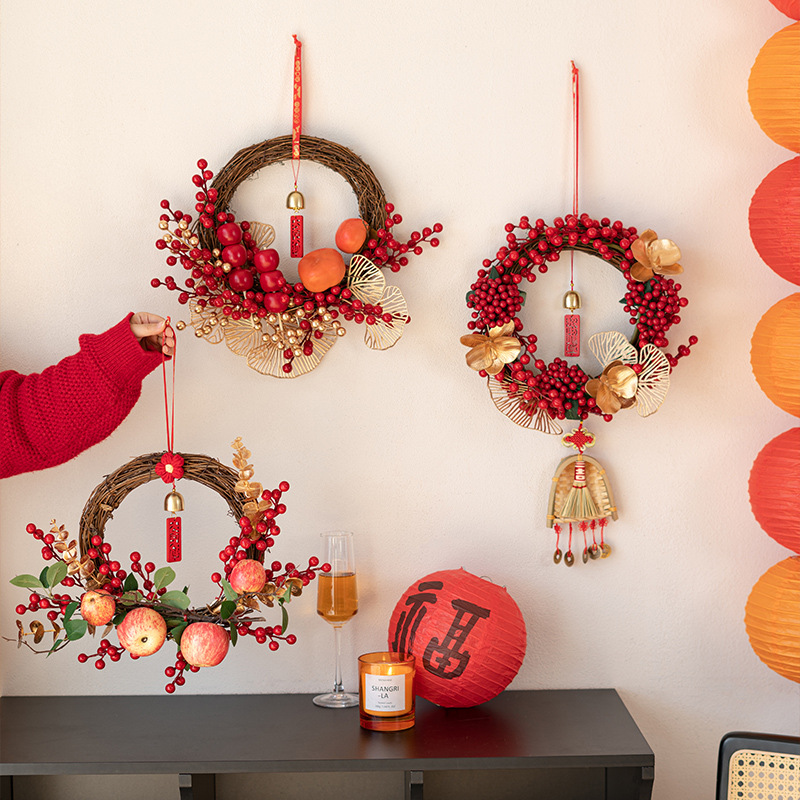2026 Year Prosperity Fruit Decorations Spring Festival Festive Red Fruit Wreath Hanging Ornaments Year Of The Horse Artificial Flowers Fake Flower Arrangements