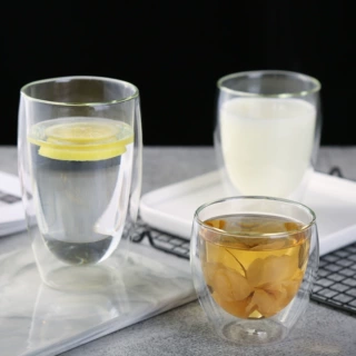 创意双层隔热玻璃杯 家用高硼硅玻璃水杯 办公室透明牛奶杯子节日