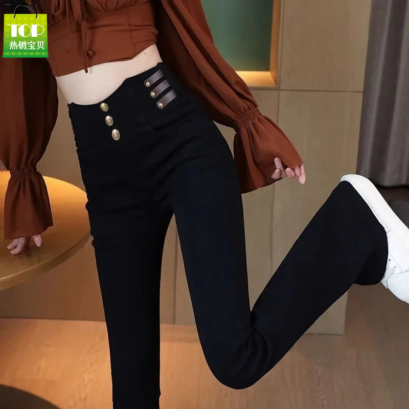 Winter Fleece-Lined Flared Pants for Women, High-Waisted, Stretchy, Slimming, Casual, Versatile, Thickened, Suitable for Wearing Outside, Bell-Bottom Pants, Slim Fit, Fashionable