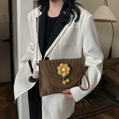 Summer New Colorful Cotton Wire Woven Flower Single Shoulder Crossbody Mini Shell Bag Beach Vacation Fashion Women's Bag