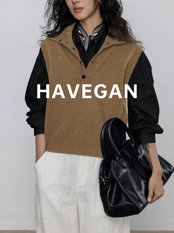 与间HAVEGAN/秋季翻领无袖针织马甲女软糯外穿毛衣背心慵懒上衣|undefined