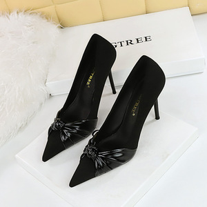 3739-1 Korean Version Fashion Slim Fit, Elegant and Slim Thin Heel High Heel, Shallow Mouth, Pointed Bow Tie Single Shoe