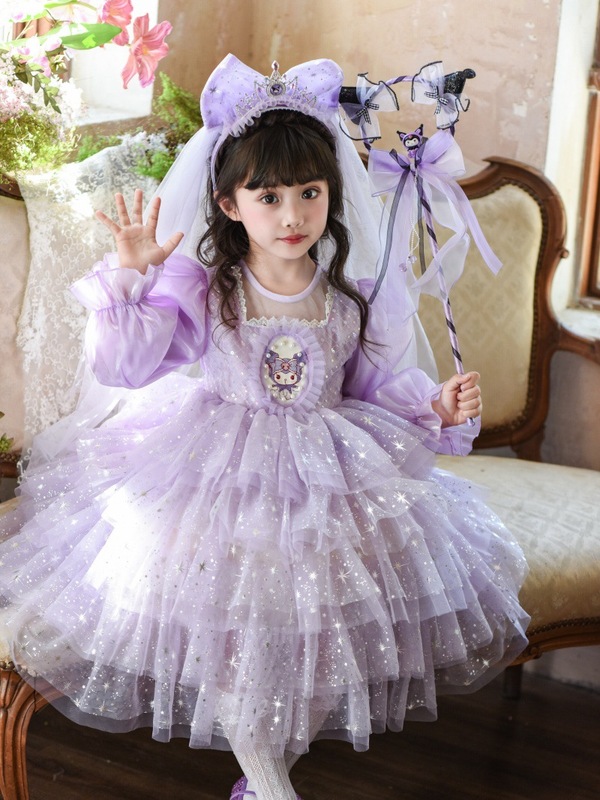 女童秋季新款公主裙库洛米网纱连衣裙女宝宝生日礼服蓬蓬裙蛋糕裙|undefined