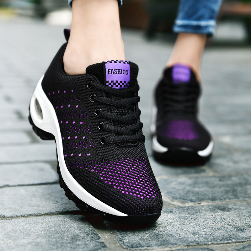 Cross-border 44 yards women's shoes spring new front lace-up casual sneaker heightening air-cushion shoes wedge heel shoes women's rocking shoes