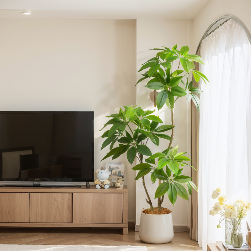 Babi-Jifeng Simulación Planta verde Árbol de la fortuna Planta de árbol falso de lujo ligero de alta gama Planta en maceta Decoración de piso grande de interior