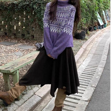 复古撞色提花高领毛衣女2025早秋穿搭宽松慵懒风加厚针织衫上衣拿