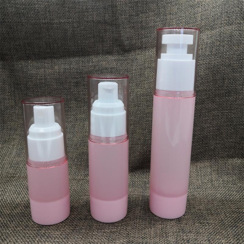 as喷雾磨砂真空瓶乳液化妆品精华超细雾粉色压泵真空瓶按压分装瓶