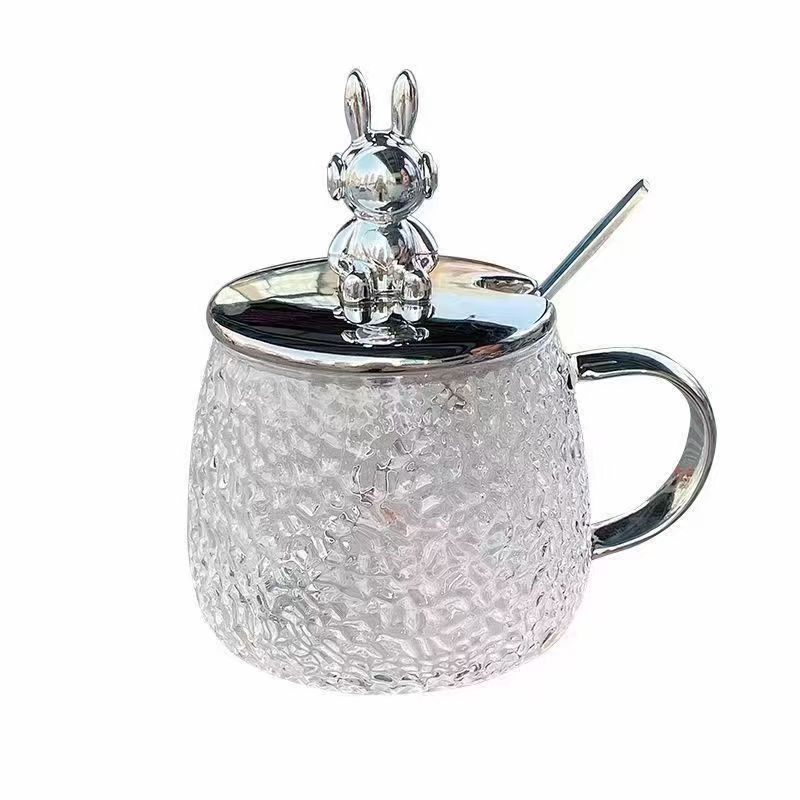 Taza de martillo de oso, taza de vidrio ins, taza de agua de alto valor, simple con tapa, taza de bebida encantadora, taza de jugo