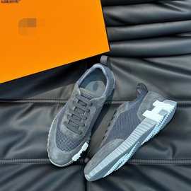 原标欧洲站新款牛皮拼接帆布透气系带休闲板鞋广州外贸男鞋