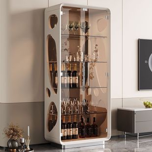 Wine Cabinet Against the Wall Modern Minimalist Living Room Home Glass Display Cabinet Restaurant Store Light Luxury Lockable Storage Wine Cabinet