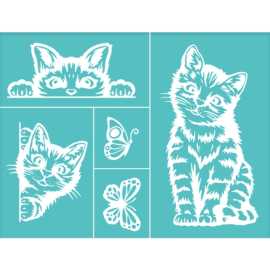 精致猫咪图案丝网模板转印图案丝印模板镂空绘画模板批发