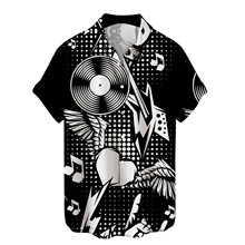 欧美夏季新款大码港风男士衬衫数码印花休闲短袖衬衣男装厂家直销