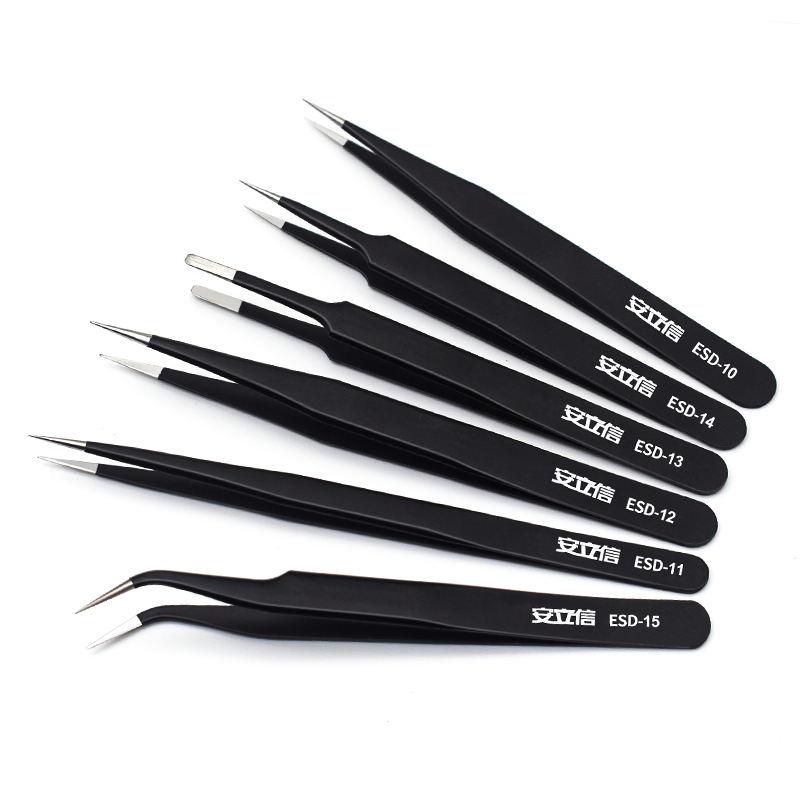 Pinzas antiestáticas de codo de punta fina pinzas de acero inoxidable pinzas pequeñas pinzas de nido de pájaro pinza acné clip de mantenimiento conjunto de herramientas