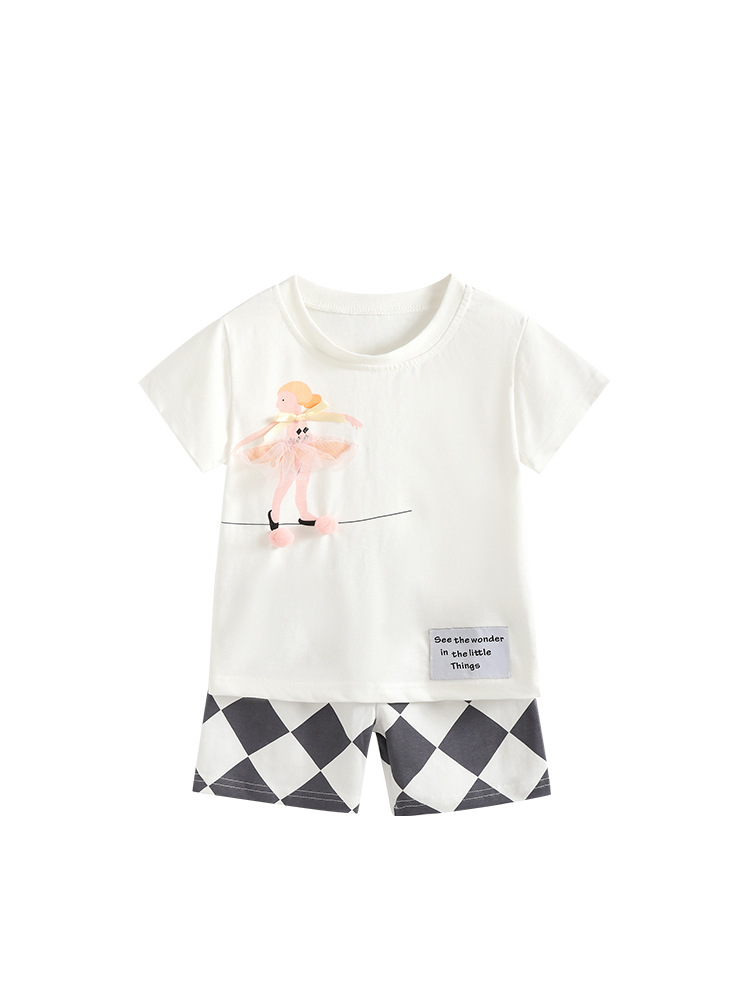 Trajes de niñas malwee transfronterizos de verano nuevos niños europeos y estadounidenses de estilo extranjero camisetas de cuello redondo de dos piezas