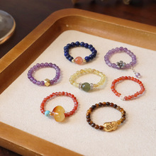 天然南红蜜蜡串珠戒指女新款ins小众时尚简约高级感天然石弹力戒