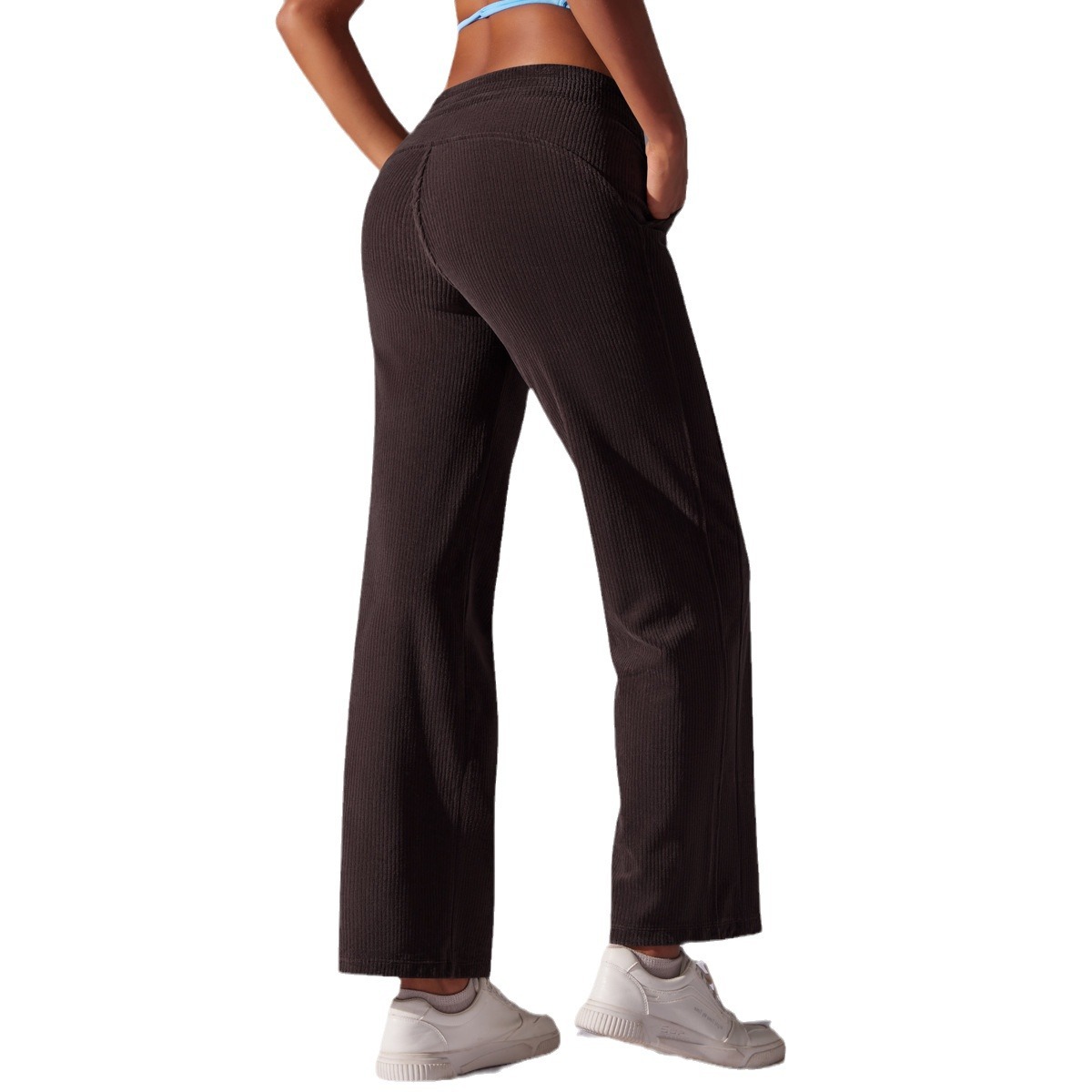 ¡Limida! Pantalones casuales de bolsillo de lana sólida, pantalones de cintura alta y deportivo de yoga de nueve puntos