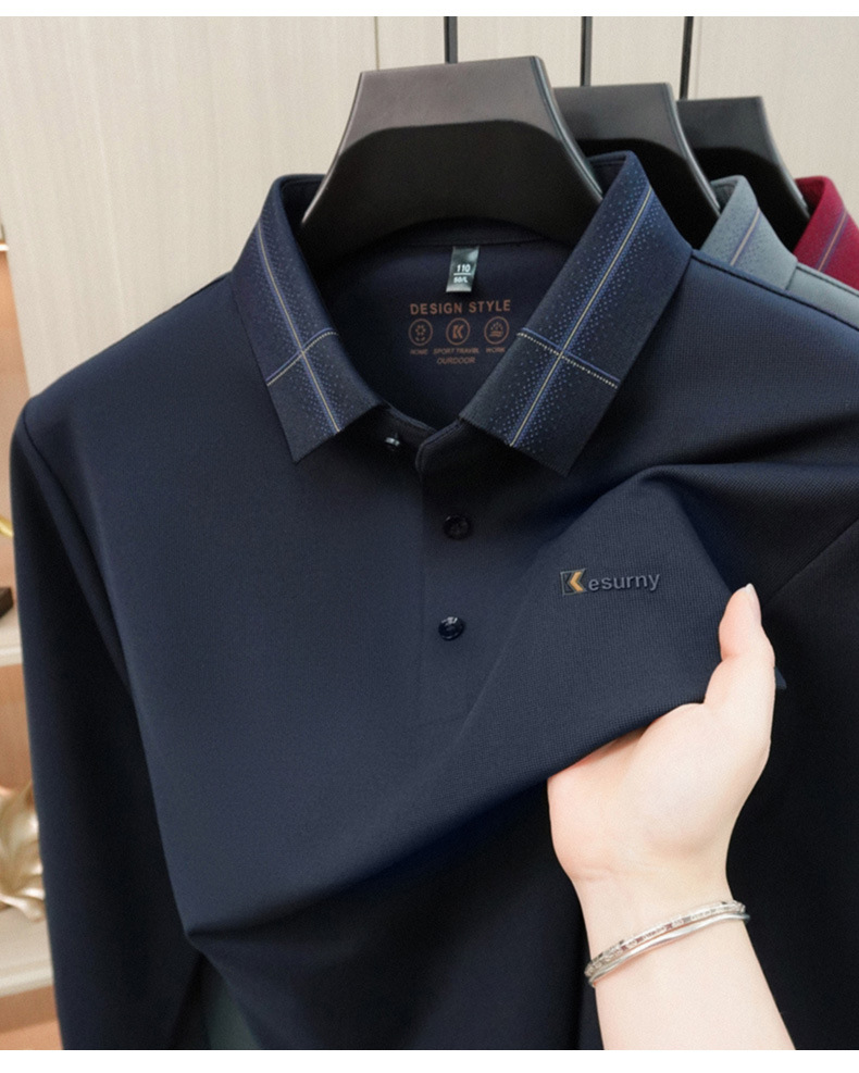 Áo polo nam dài tay cổ bẻ phong cách công sở, chất liệu co giãn không nhăn — Tây Tạng chi tiết 13