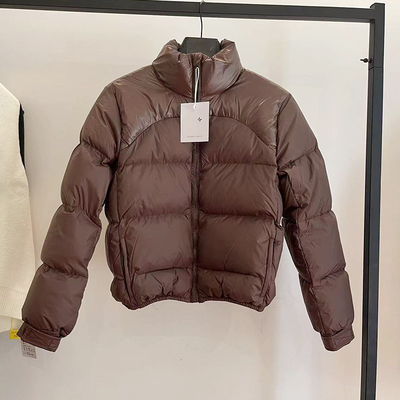 Jenna Kendou's Same Style Brown High-Waisted Short Puff down Jacket for Women 24 Trendy Brand Super Fluffy Warm Bread Jacket Winter