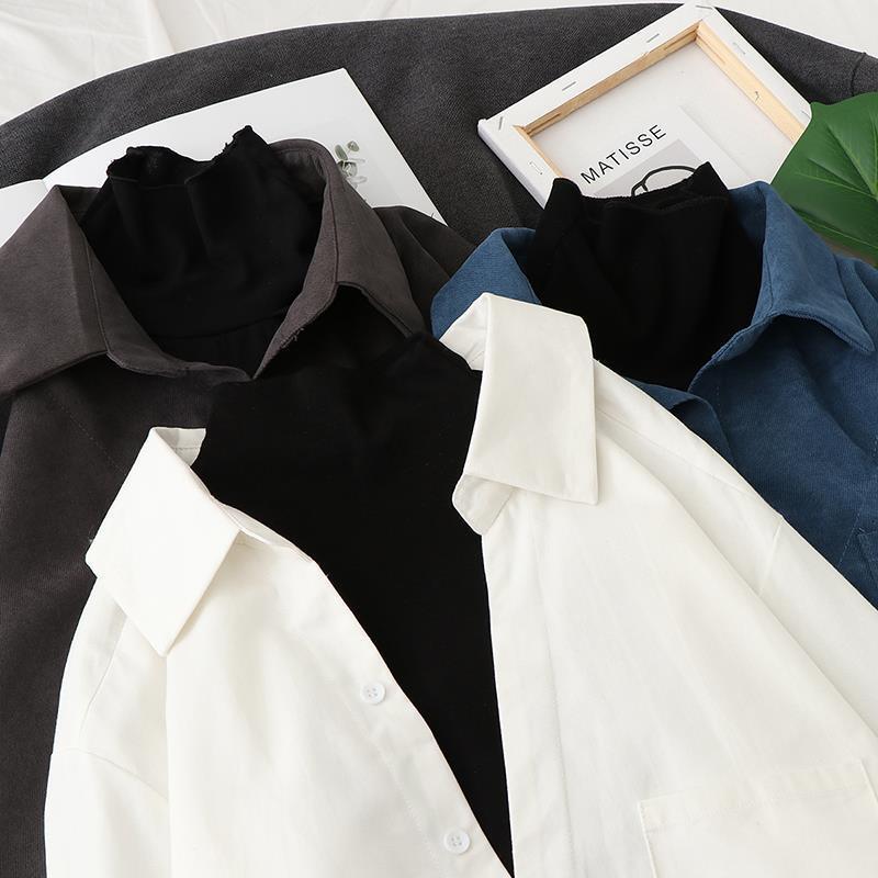 Fake Two-Piece Women's Shirt with a Stylish Design, Autumn/Winter 2026 New Style, Loose Korean Version, Versatile Long-Sleeve Corduroy Shirt