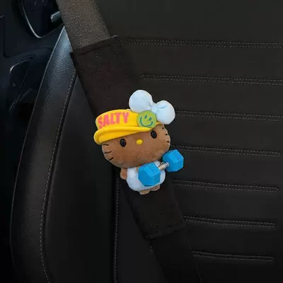 Seat belt shoulder pad: Cute Kitty Anti-Wear Clothing - yellow-hat-blue-dumbbell-set-blue-bean-eyes-kt-standard