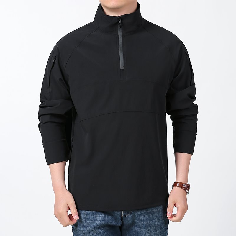 2025 Spring New Arrival Outdoor Sports Zipper Stand Collar Long Sleeve Sweatshirt for Men, Autumn and Spring, Multi-Pocket T-Shirt
