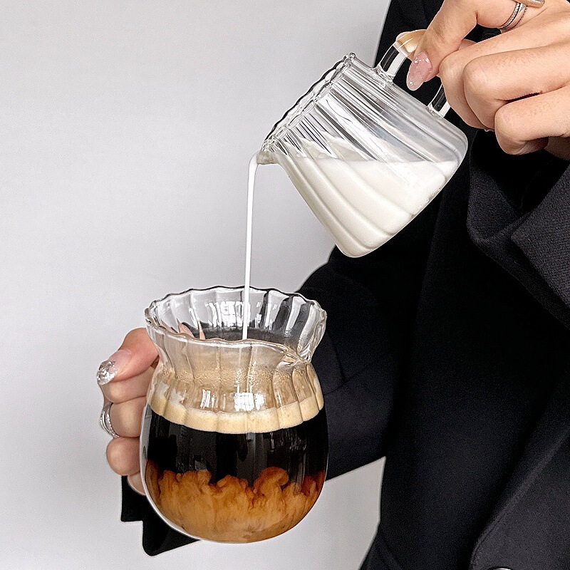 Extract Espresso Coffee Pot Ins Japanese Style Handmade Striped High Temperature Resistant Glass Milk Pot Hand Brewed Coffee Sharing Pot