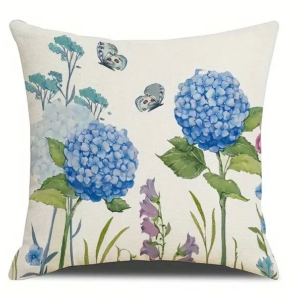 Blue Flower Butterfly Pattern Pillow Case Living Room Bedroom Sofa Decorative Pillow Case_voghion.com