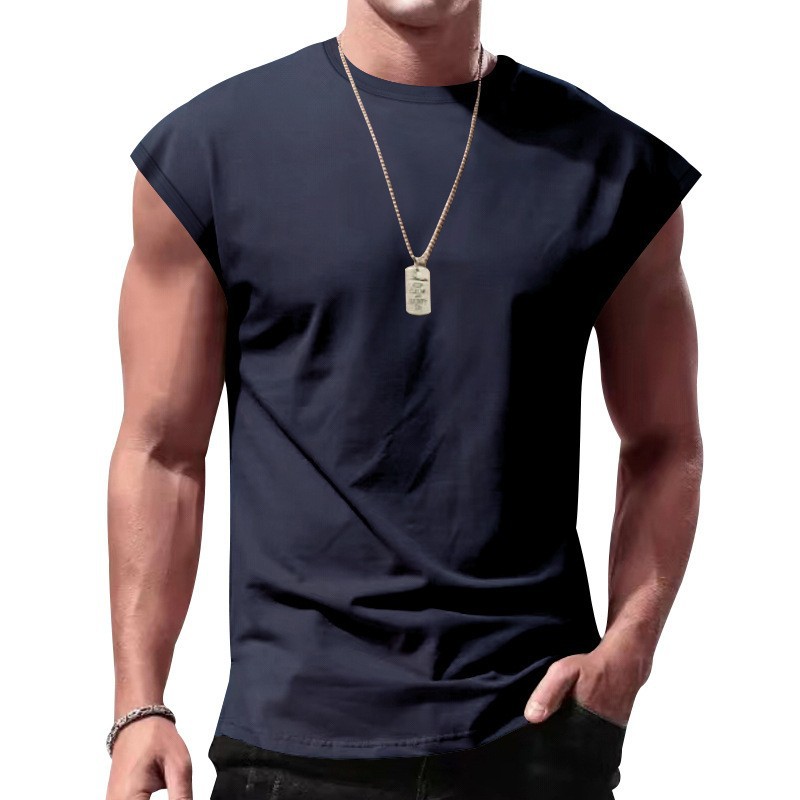 Camiseta sin mangas de verano para hombre, estilo eBay, para comercio transfronterizo, con textura acanalada, ajuste holgado, color liso, top casual deportivo.