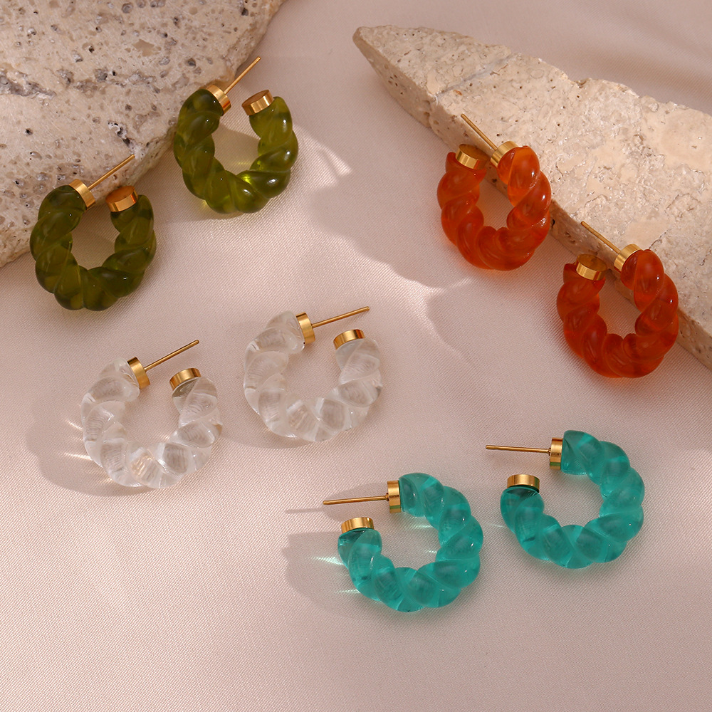 Fashion Summer Simplicity Jewelry Resin Acrylic Twist Stainless Steel Earrings