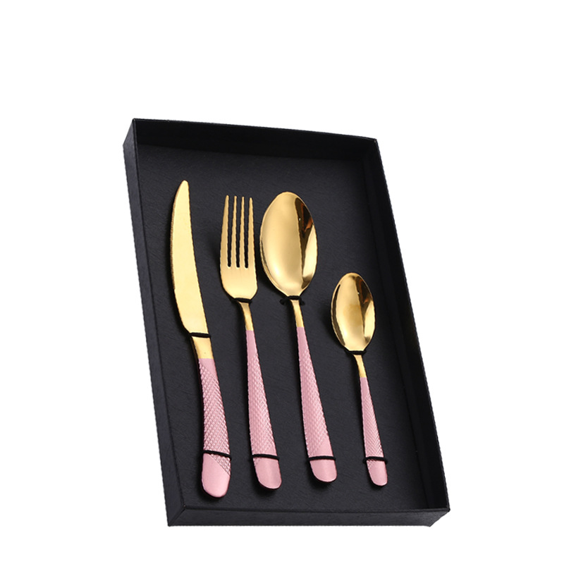 Amazon Tik Tok vajilla de acero inoxidable 4/5 piezas traje estrella diamante cuatro piezas principales caja de regalo cuchillo de comida occidental, tenedor y cuchara traje