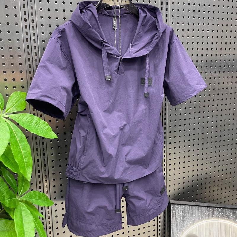 Summer New Style Lightweight Breathable Hooded Short-Sleeved T-Shirt Men's Versatile Loose Casual Shorts Two-Piece Suit