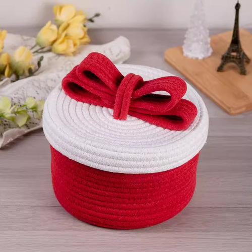 Cotton thread knitting basket Storage basket Cotton rope Handmade sundries cotton rope knitting Christmas table storage basket
